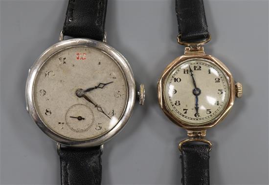 A ladys 1930s 9ct gold Rolex manual wind wrist watch and a gentlemans silver wrist watch.